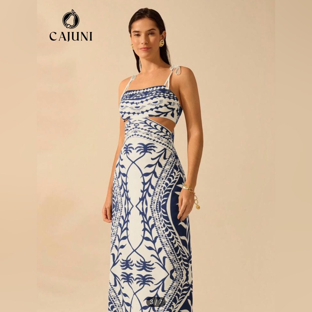 Cajuni Blue and White Patterned Maxi Dress -NWT